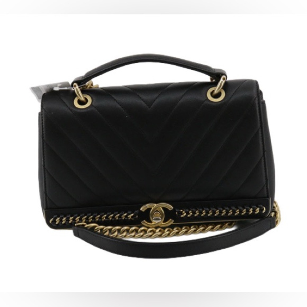 Chanel Black Chevron Shoulder Bag with Gold Chain